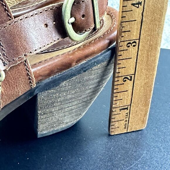 Born Pindo Slingback Harness Mule Clog Women 9 Brown Leather Studded Heeled Boot - Picture 12 of 14